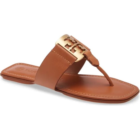 Tory Burch Shoes - NIB Tory Burch Georgia Logo Leather Thong Sandal Aged Camello US 7 7.5 8 9 9.5
